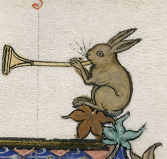 Afbeelding van een konijn met trompet